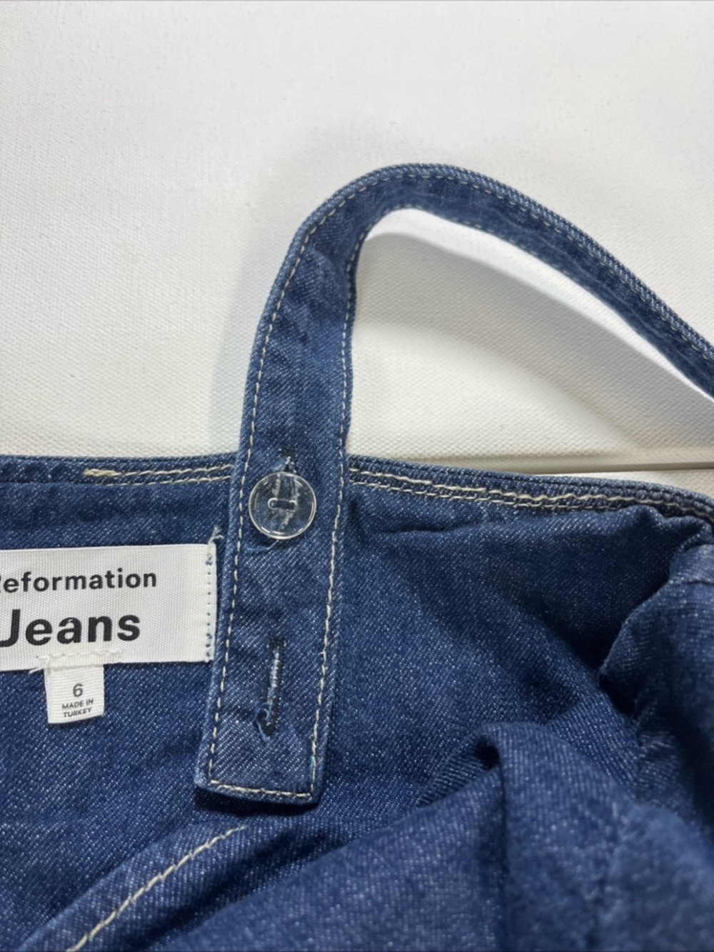 SOLD Reformation Denim Mini Dress Zip Womens Size 6 Minimal Cecil Adjustable - Picture 8 of 16